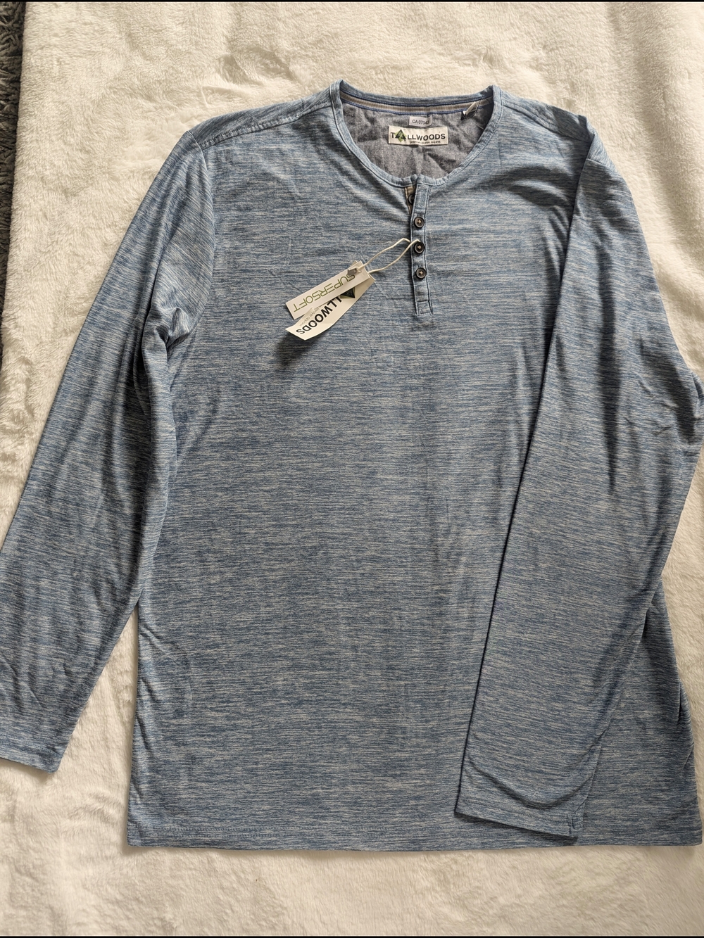 Tallwoods Men's Heathered Light Blue Long-Sleeve Henley